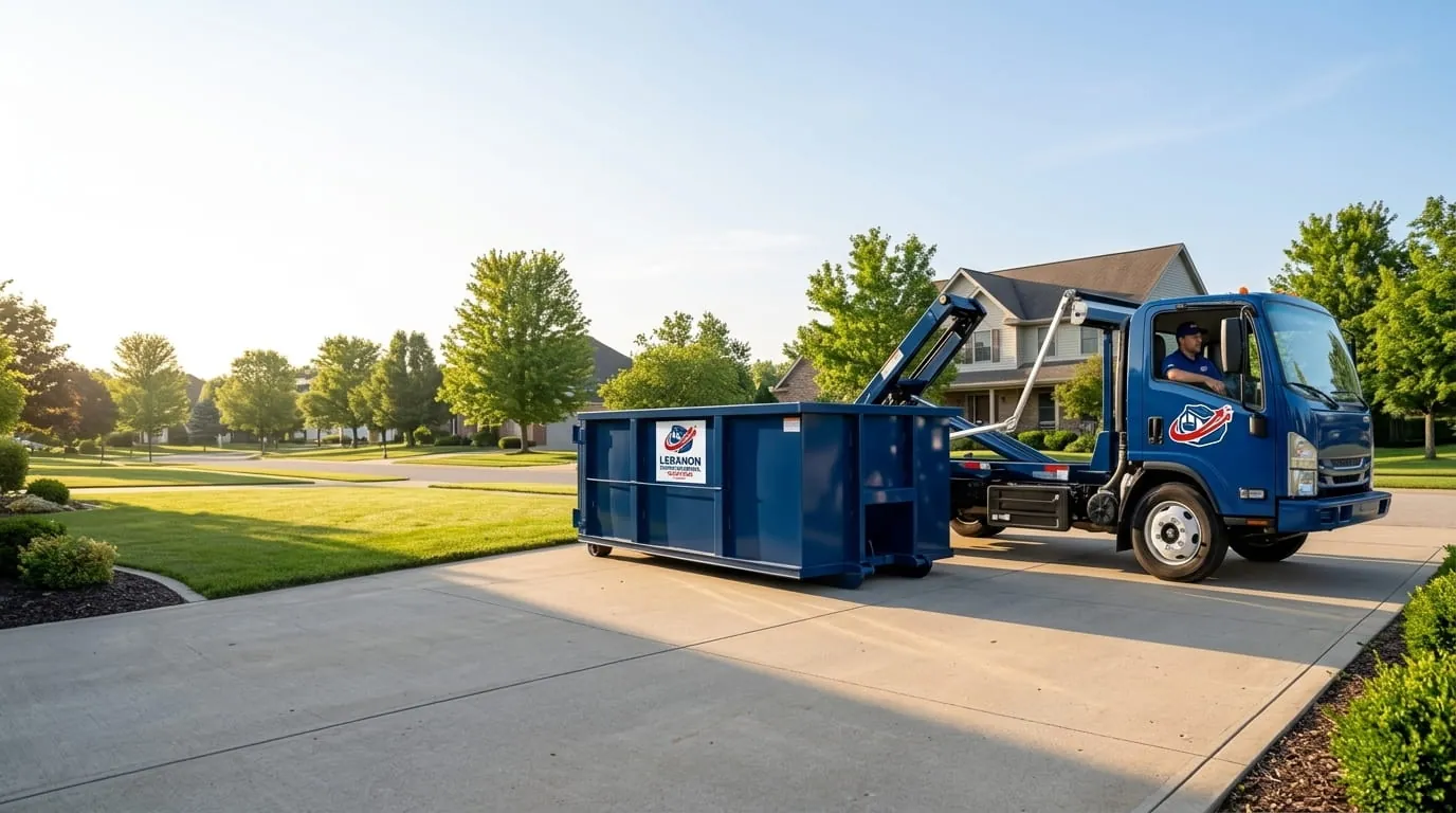 Dumpster rental in Mount Juliet, TN Roll-off dumpster rental delivered to a Mount Juliet, TN property by Lebanon Dumpster Rental Solutions