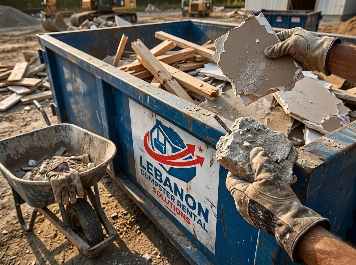 Truck delivering a roofing dumpster to a Lebanon TN home for a shingle tear-off